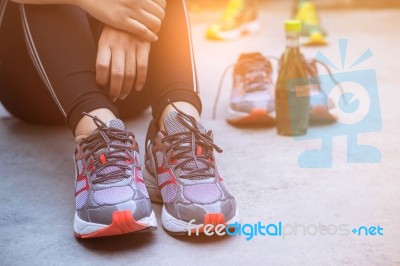 Women Are Resting After Jogging Stock Photo