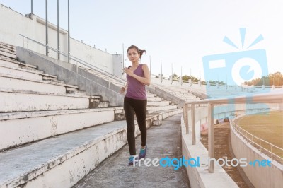 Women Runners Sprinting Outdoors. Healthy Lifestyle And Sport Co… Stock Photo