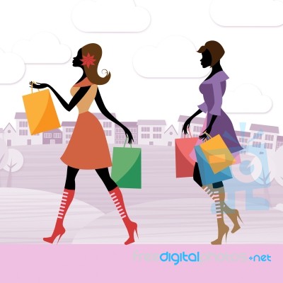 Women Shopper Shows Commercial Activity And Adults Stock Image