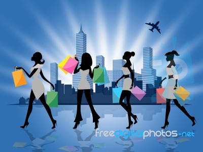 Women Shopping Shows Retail Sales And Adults Stock Image