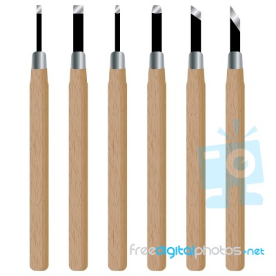 Wood Carving Knife Set Isolated On White Background. Object Tool Design For Carving Stock Image Wood Carving Knife Set Isolated On White Background. Object Tool Design For Carving Stock Image
