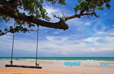 Wood Swing On Beach Stock Photo