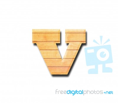 Wooden Alphabet Letter With Drop Shadow On White Background, V Stock Photo