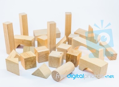 Wooden Building Blocks On White Background Stock Photo