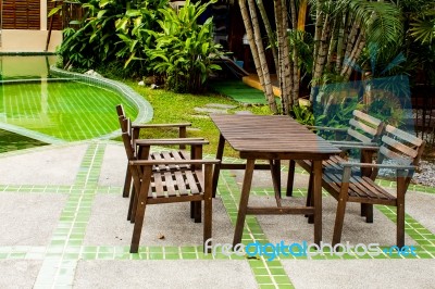 Wooden Chairs For You To Sit And Relax Stock Photo