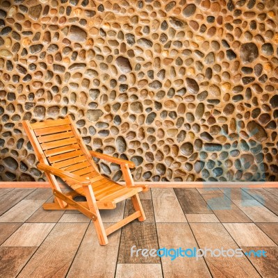 Wooden Deck Chair In Retro Style On Wooden Floor Interior With S… Stock Photo