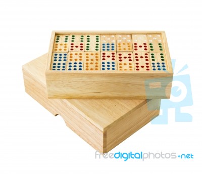 Wooden Domino In Box Stock Photo