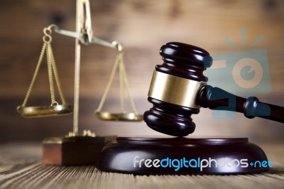 Wooden Gavel Barrister, Justice Concept, Legal System Stock Photo