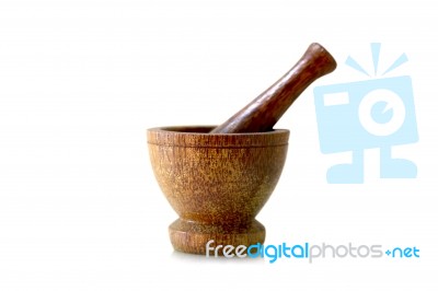 Wooden Mortar Stock Photo