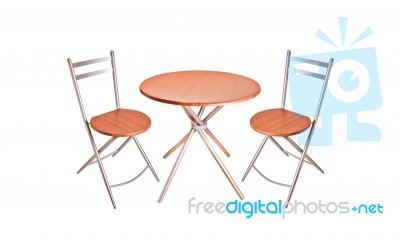 Wooden Round Chair And Table Stock Photo