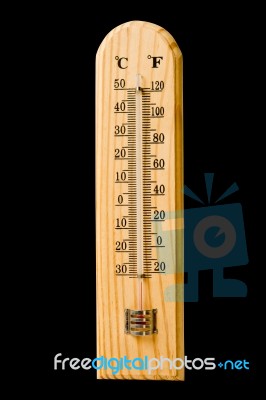 Wooden Thermometer Stock Photo
