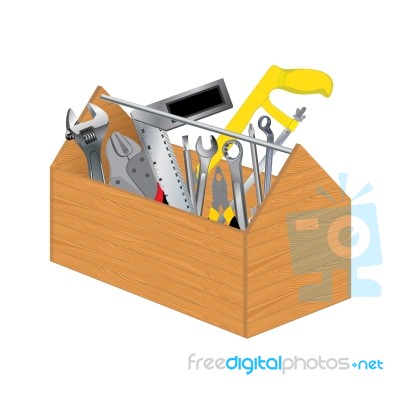 Wooden Tool Box With Object Tool On White Background Stock Image