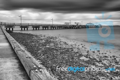 Woody Point Jetty. Black And White Stock Photo