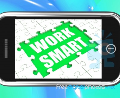 Work Smart Tablet Shows Worker Enhancing Productivity Stock Image Work Smart Tablet Shows Worker Enhancing Productivity Stock Image
