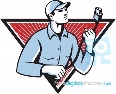 Worker Technician Holding Hdmi Cable Retro Stock Image