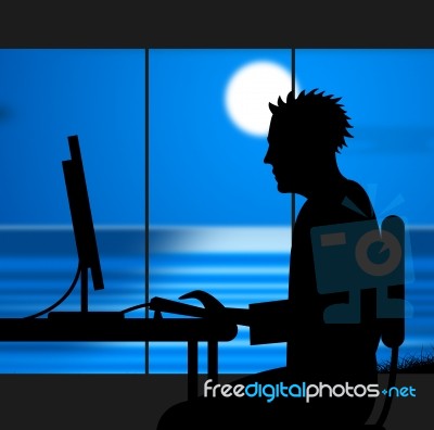 Working Late Indicates Nighttime Worker And Night Stock Image