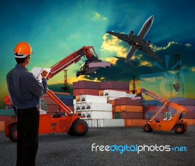 Working Man In Logistic Business Working In Container Shipping Y… Stock Photo