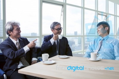 Working Man Relaxing In Coffee Break Room And Happy Emotion To Talking Funny Topic Use For People Lifestyle And Business Man Office Life Stock Photo