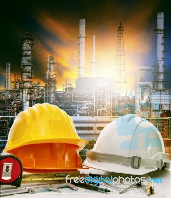 Working Table Of Engineer In Oil Refinery Industry Plant Use For… Stock Photo