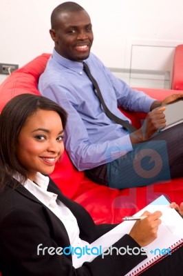 Working Team During A Meeting Stock Photo
