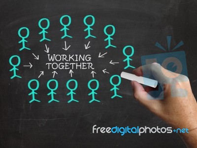 Working Together On Blackboard Means Teamwork And Unity Stock Image