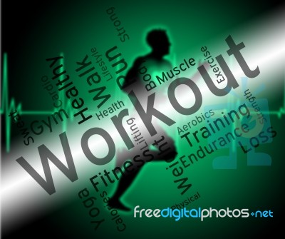 Workout Words Shows Physical Activity And Athletic Stock Image