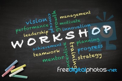Workshop Concept On Blackboard Stock Image