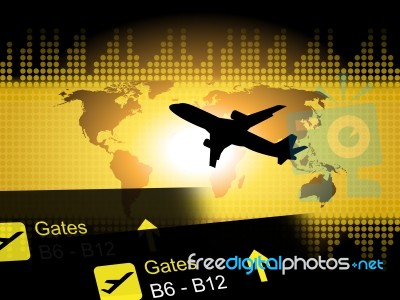 World Flight Means Departures Aeroplane And Aviation Stock Image