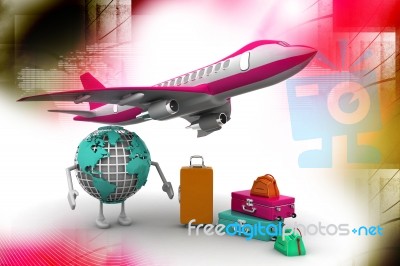 World Globe, An Airplane With A High Key Pile Of Luggage Stock Image