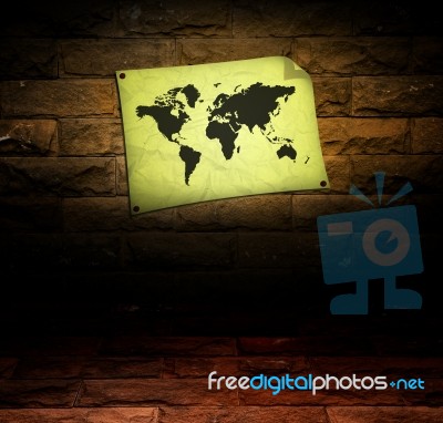 World Map In Room Stock Photo