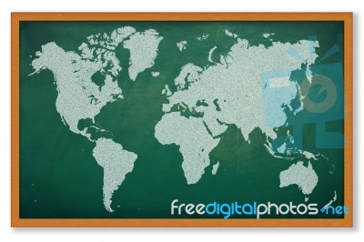World Map On Grunge Chalkboard Stock Image