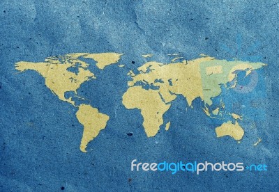 World Map Recycled Paper Stock Photo