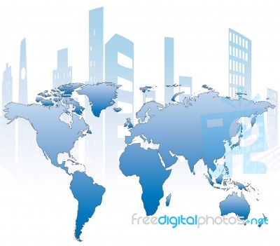 World Map With Buildings Stock Image
