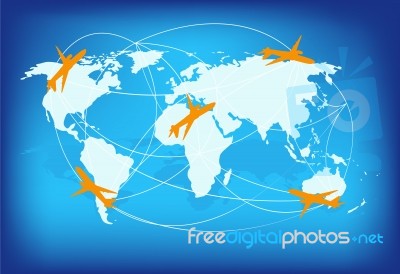 World Travel Map With Airplanes Stock Image