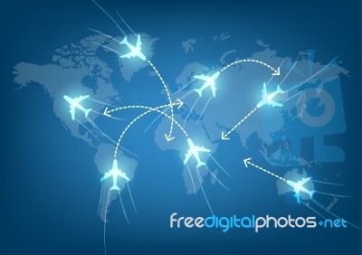 World Travel Map With Airplanes Stock Image