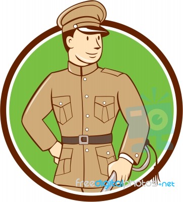 World War One British Officer Circle Cartoon Stock Image