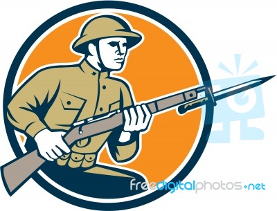 World War One Soldier American Retro Circle Stock Image