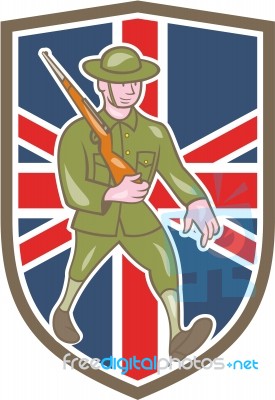 World War One Soldier British Marching Cartoon Shield Stock Image