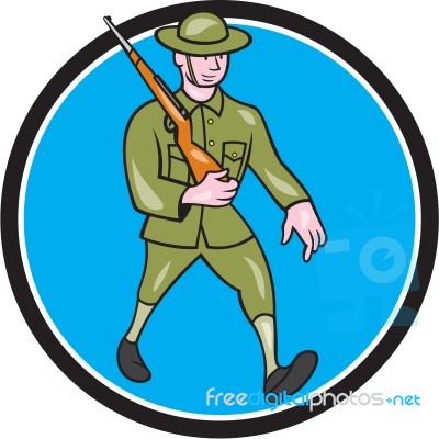 World War One Soldier British Marching Circle Cartoon Stock Image