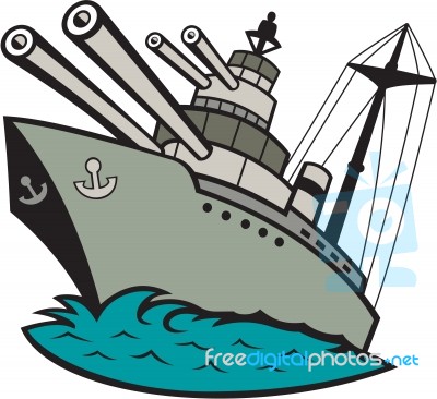 World War Two Battleship Cartoon Stock Image