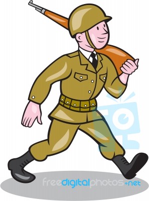 World War Two Soldier American Cartoon Isolated Stock Image
