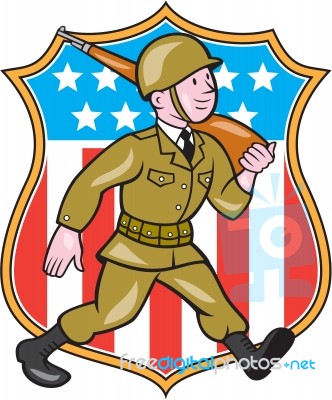 World War Two Soldier American Cartoon Shield Stock Image