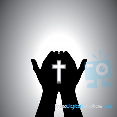 Worshipping With Cross Stock Image