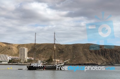 Yacht Moored In Los Christianos Harbour Tenerife Stock Photo