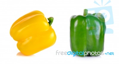 Yellow And Green Paprika Isolated On The White Background Stock Photo