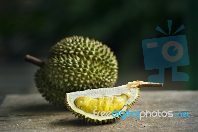 Yellow Durian On Table Stock Photo