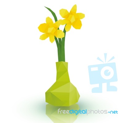 Yellow Flower And Green Vase Stock Image
