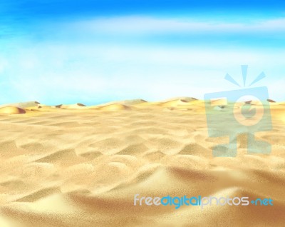 Yellow Sand Under Blue Sky In A Desert Stock Image