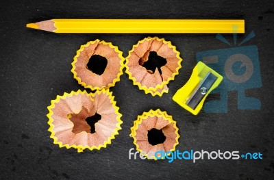 Yellow Shavings Pencil Stock Photo