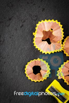 Yellow Shavings Pencil Stock Photo